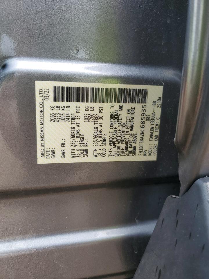 2022 Nissan Rogue Sv VIN: 5N1BT3BA2NC685935 Lot: 61295255