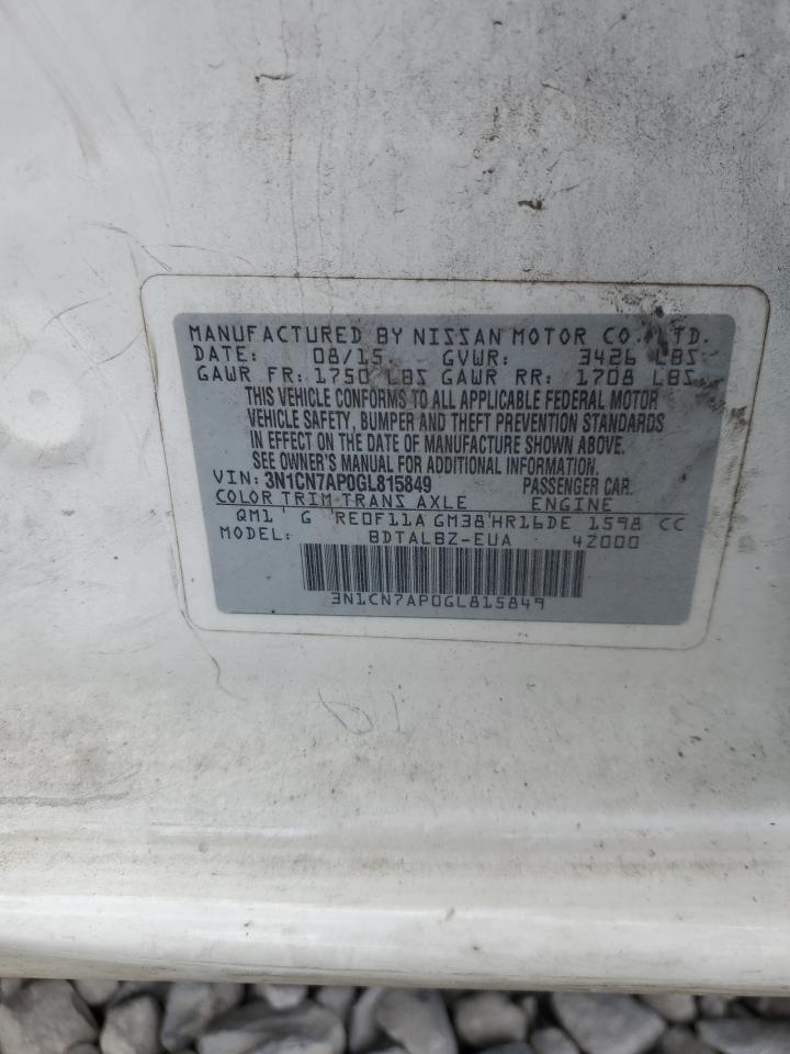 2016 Nissan Versa S VIN: 3N1CN7AP0GL815849 Lot: 62687075
