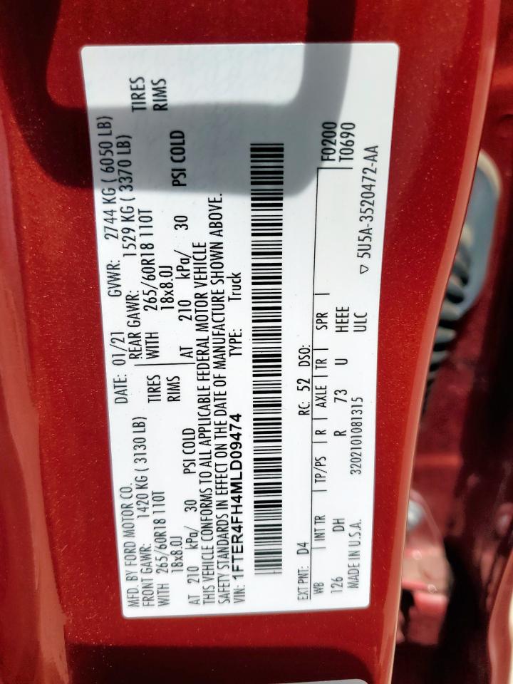 2021 Ford Ranger Xl VIN: 1FTER4FH4MLD09474 Lot: 62359155