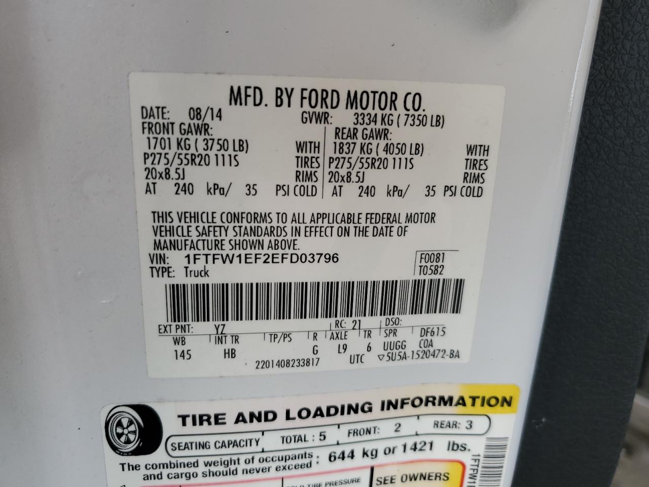 FORD F-150 2014 VIN 1FTFW1EF2EFD03796 photo 12