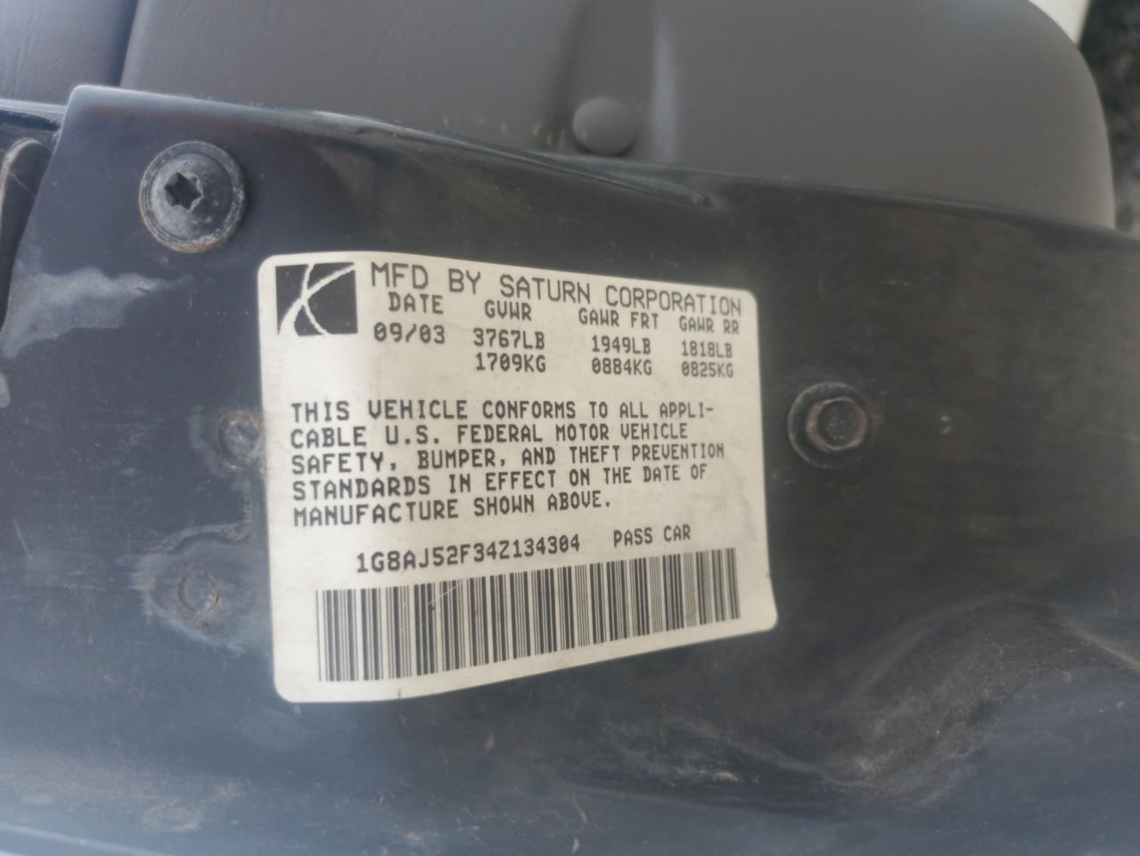 2004 Saturn Ion Level 2 VIN: 1G8AJ52F34Z134304 Lot: 59802755
