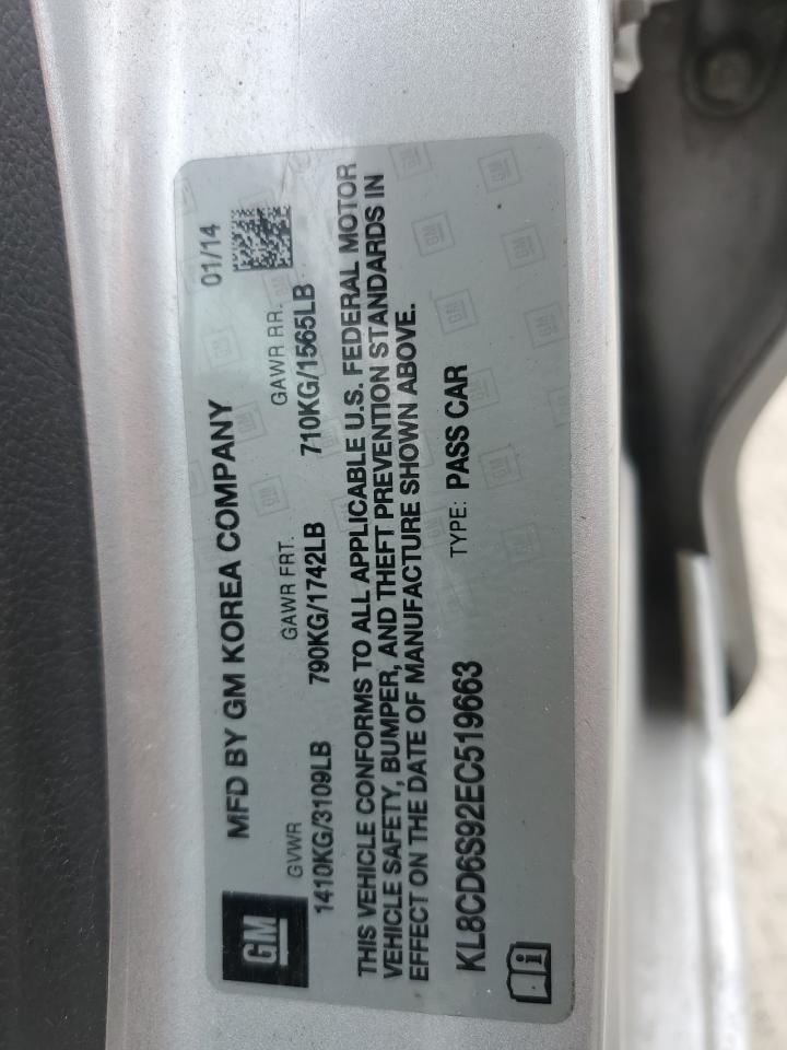 2014 Chevrolet Spark 1Lt VIN: KL8CD6S92EC519663 Lot: 61450125