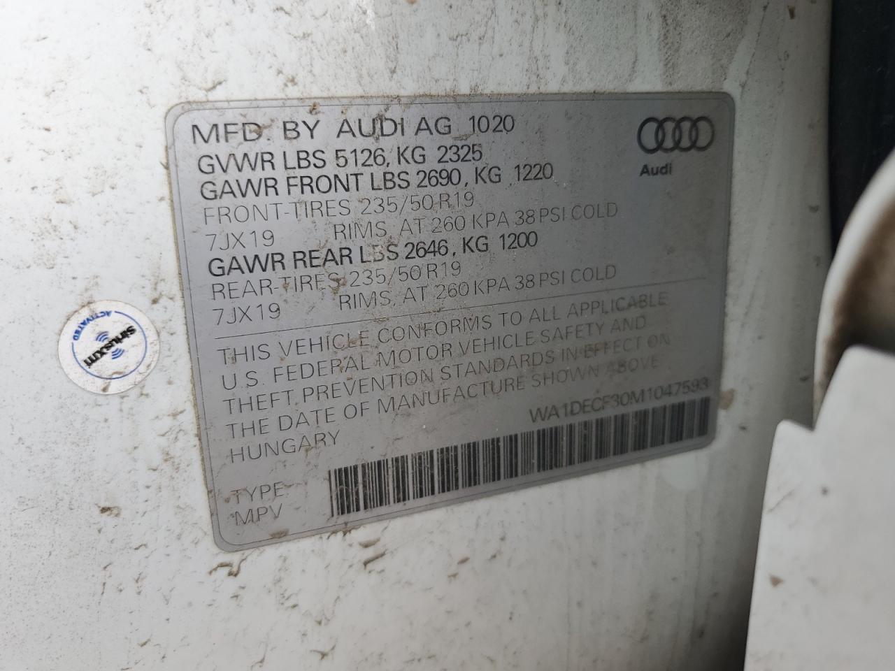 2021 Audi Q3 Premium S Line 45 VIN: WA1DECF30M1047593 Lot: 62394045