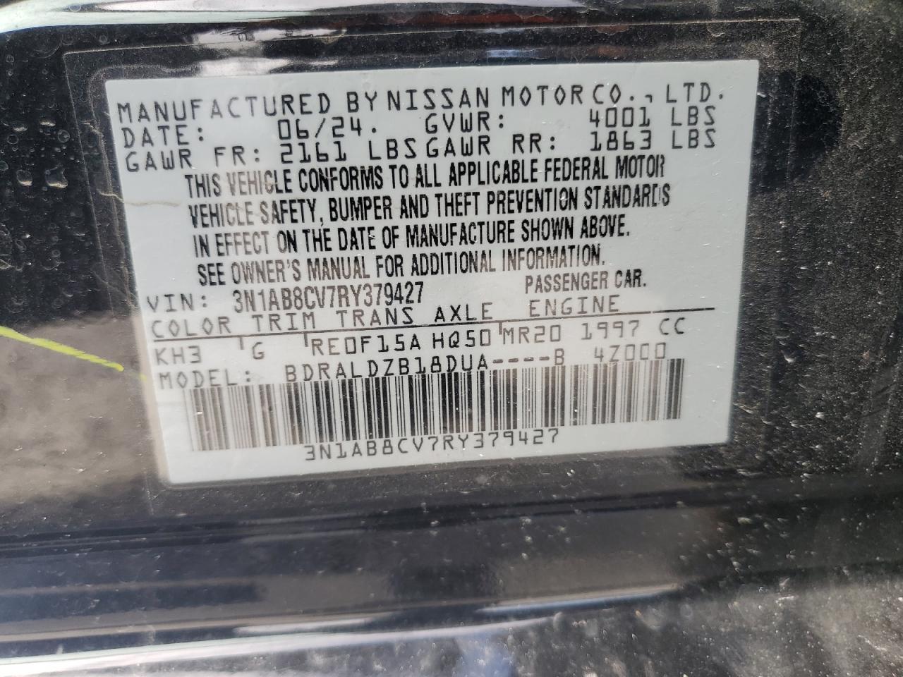 2024 Nissan Sentra Sv VIN: 3N1AB8CV7RY379427 Lot: 61109185