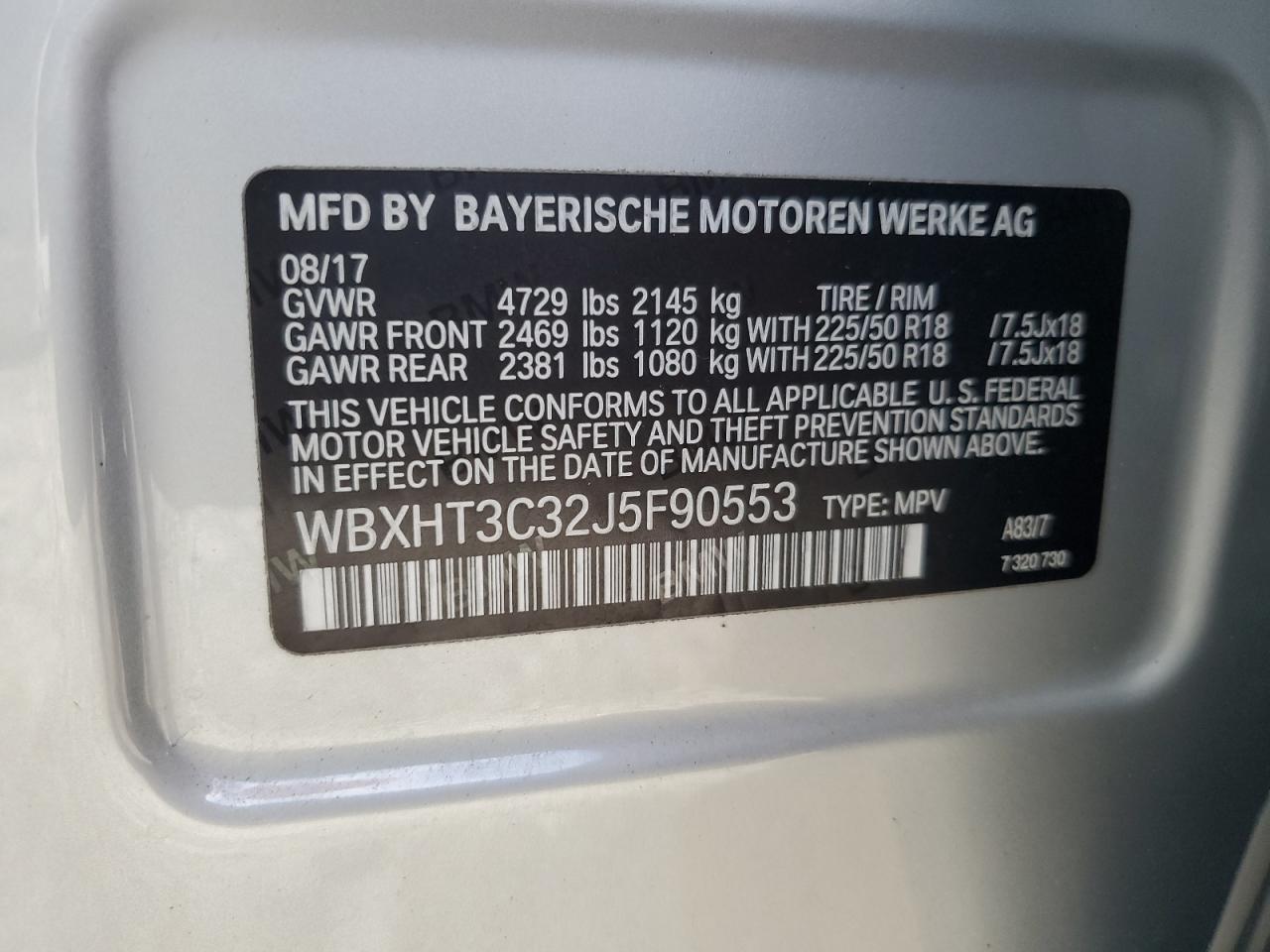2018 BMW X1 xDrive28I VIN: WBXHT3C32J5F90553 Lot: 62759765