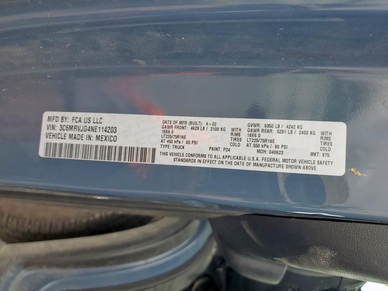 2022 Ram Promaster 3500 3500 High VIN: 3C6MRVJG4NE114203 Lot: 63123525