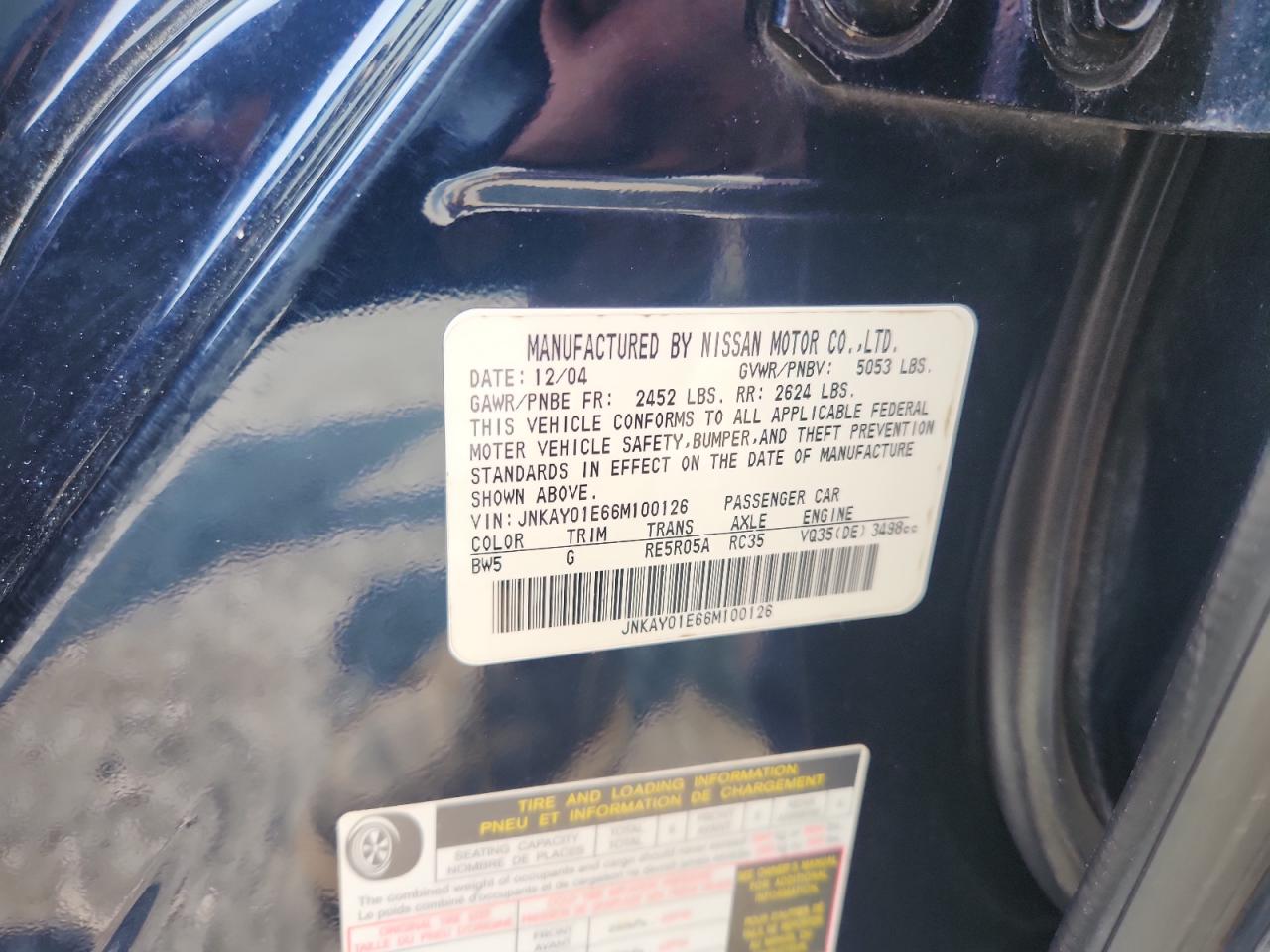 2006 Infiniti M35 Base VIN: JNKAY01E66M100126 Lot: 58756015