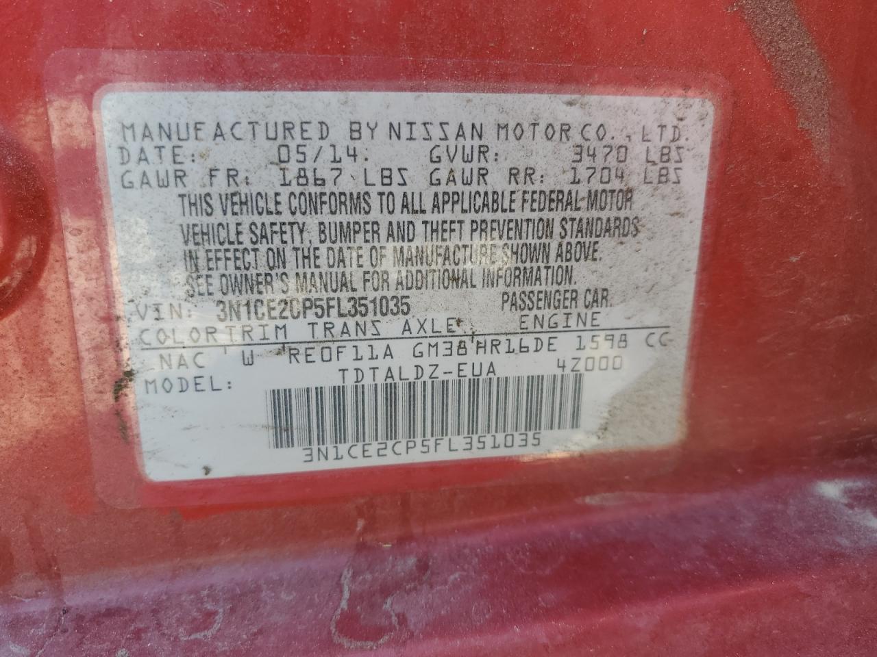 2015 Nissan Versa Note S VIN: 3N1CE2CP5FL351035 Lot: 62999215