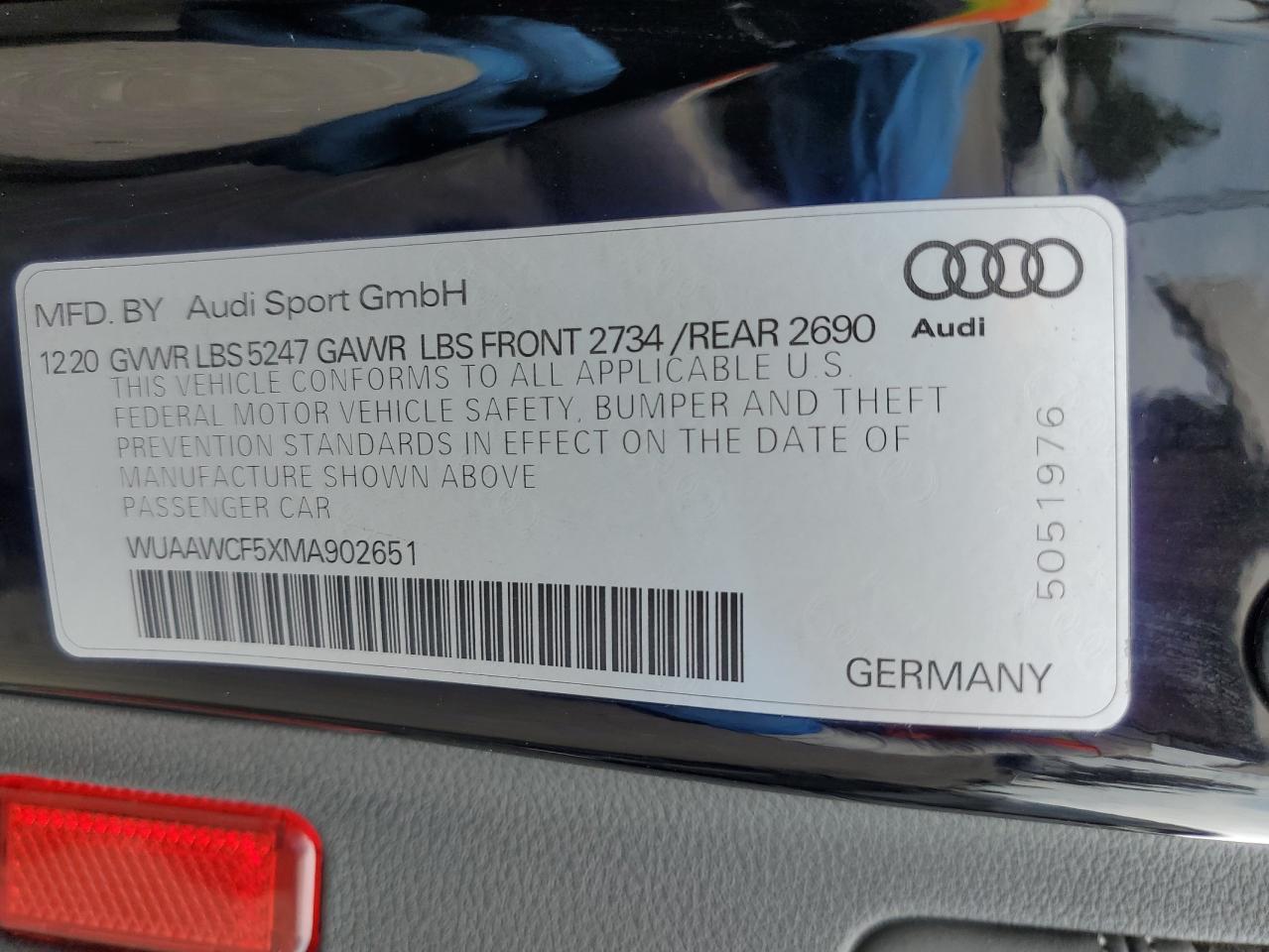 2021 Audi Rs5 VIN: WUAAWCF5XMA902651 Lot: 59406995