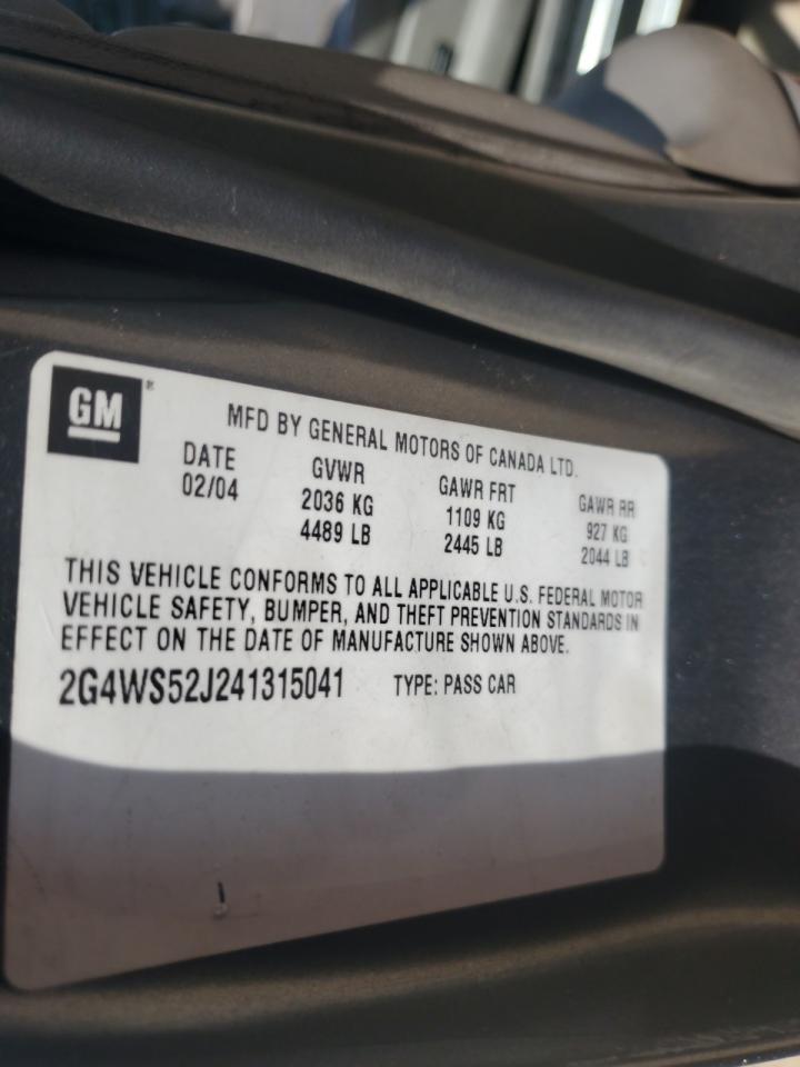 2004 Buick Century Custom VIN: 2G4WS52J241315041 Lot: 58898595