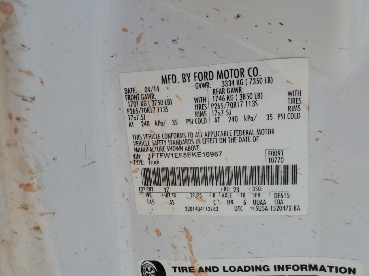 FORD F-150 2014 VIN 1FTFW1EF5EKE16987 photo 12