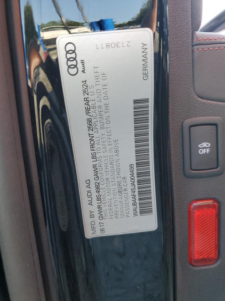 2018 Audi S4 Premium Plus VIN: WAUB4AF45JA004499 Lot: 61510335