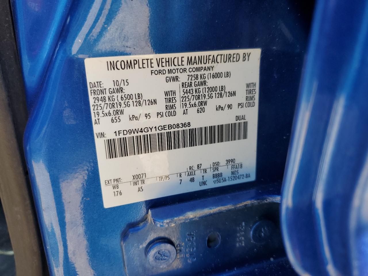2016 Ford F450 Super Duty VIN: 1FD9W4GY1GEB08368 Lot: 62074195