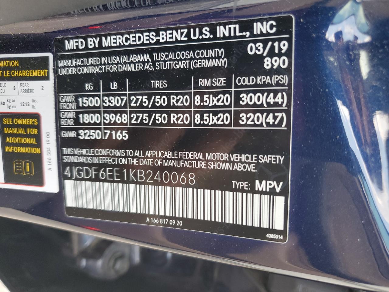 2019 Mercedes-Benz Gls 450 4Matic VIN: 4JGDF6EE1KB240068 Lot: 62507175