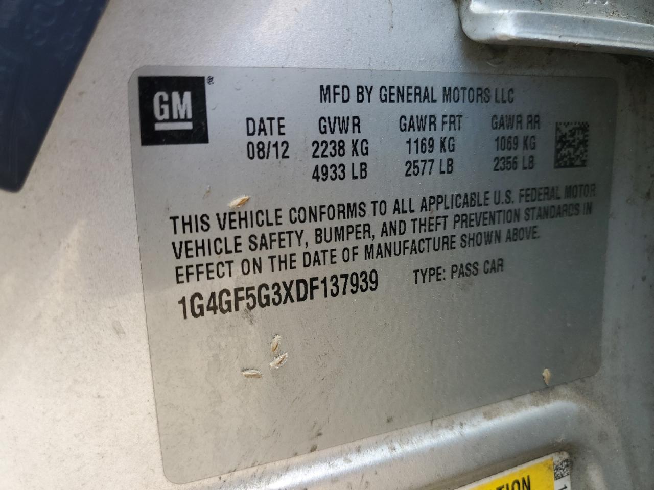 2013 Buick Lacrosse Premium VIN: 1G4GF5G3XDF137939 Lot: 61170915