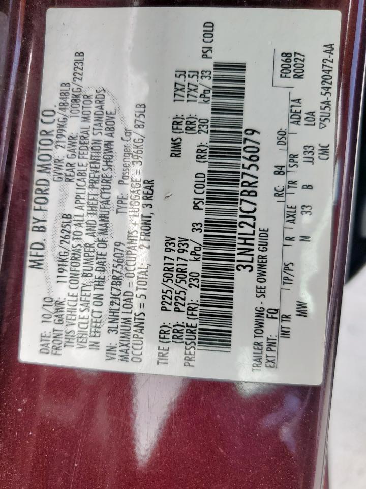 2011 Lincoln Mkz VIN: 3LNHL2JC7BR756079 Lot: 62223295