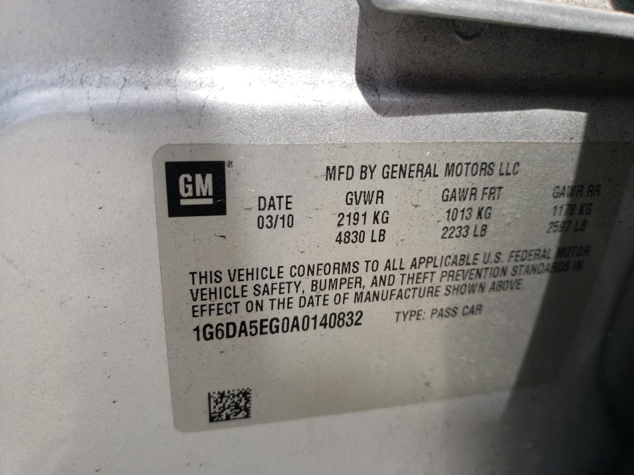 2010 Cadillac Cts VIN: 1G6DA5EG0A0140832 Lot: 61009855
