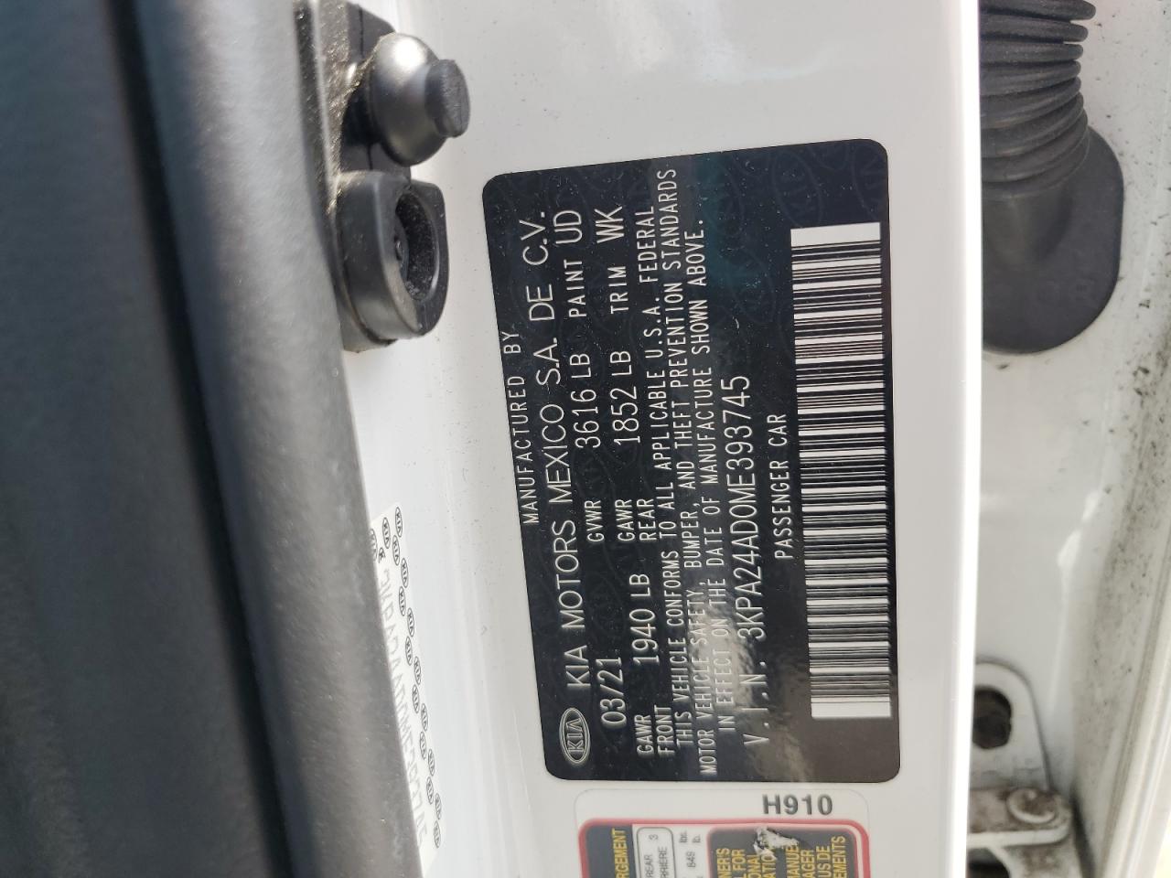 2021 Kia Rio Lx VIN: 3KPA24AD0ME393745 Lot: 62095325