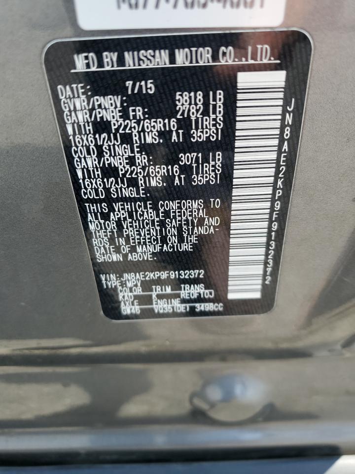 2015 Nissan Quest S VIN: JN8AE2KP9F9132372 Lot: 61830085