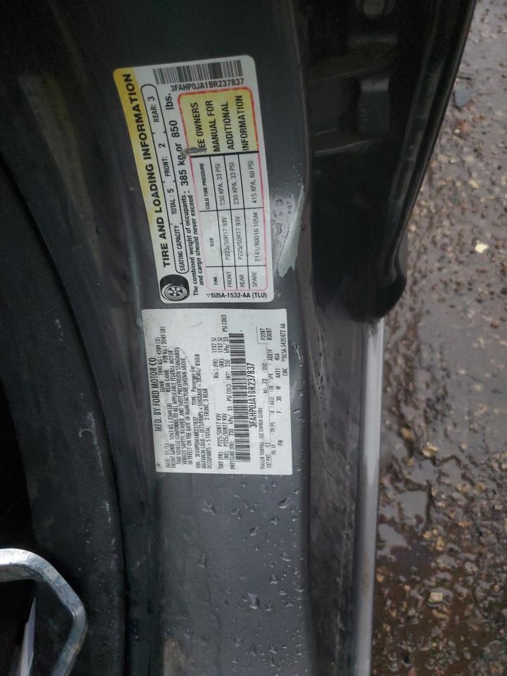 2011 Ford Fusion Sel VIN: 3FAHP0JA1BR237837 Lot: 60930285