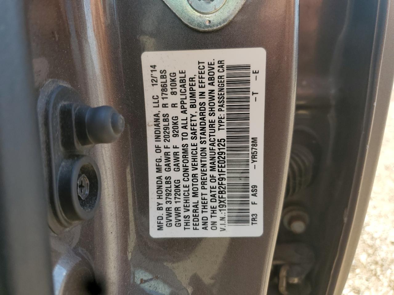 2015 Honda Civic Exl VIN: 19XFB2F91FE029125 Lot: 62377165