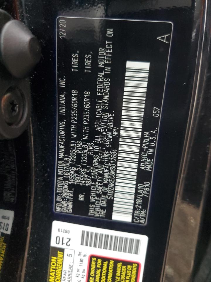 2021 Toyota Sienna Limited VIN: 5TDZRKEC6MS012684 Lot: 61996195