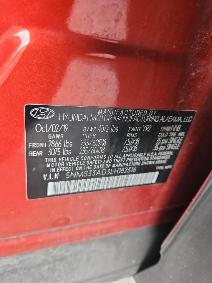 2020 Hyundai Santa Fe Sel VIN: 5NMS33AD3LH182316 Lot: 62114565