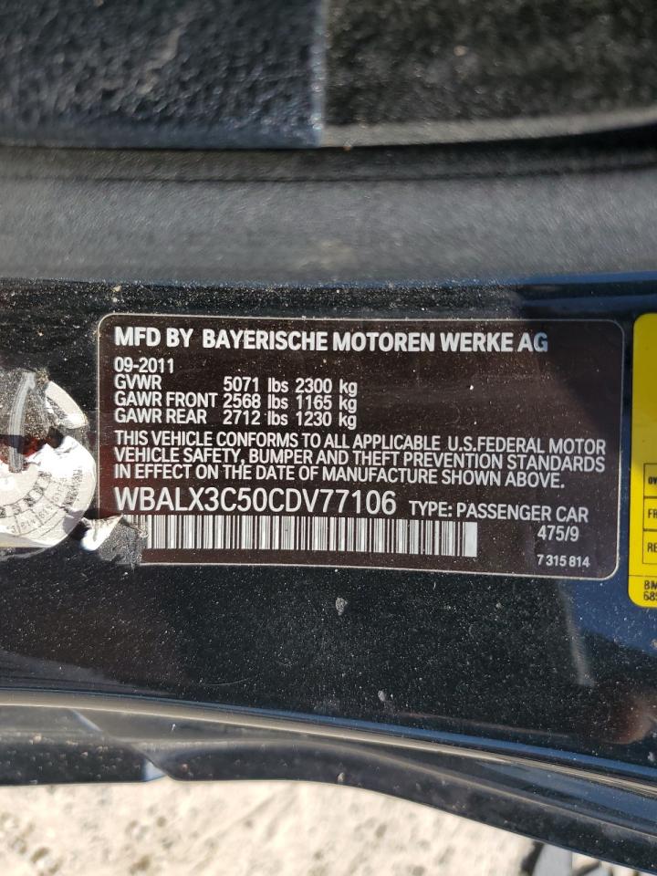 2012 BMW 650 I VIN: WBALX3C50CDV77106 Lot: 61801375
