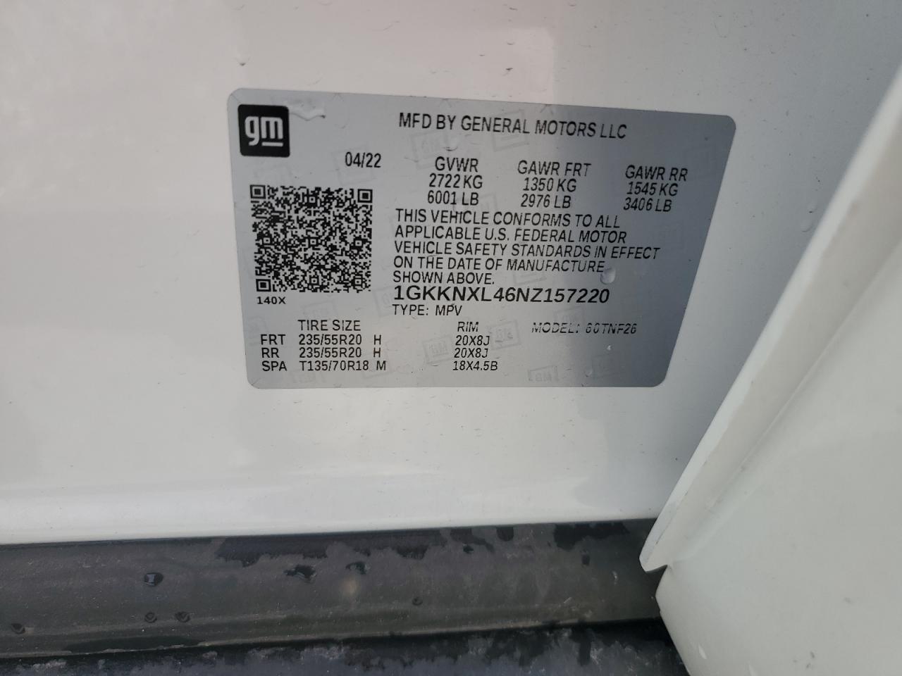 2022 GMC Acadia Denali VIN: 1GKKNXL46NZ157220 Lot: 60870745