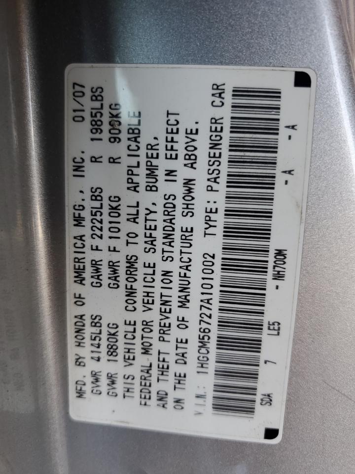 2007 Honda Accord Ex VIN: 1HGCM56727A101002 Lot: 60755365