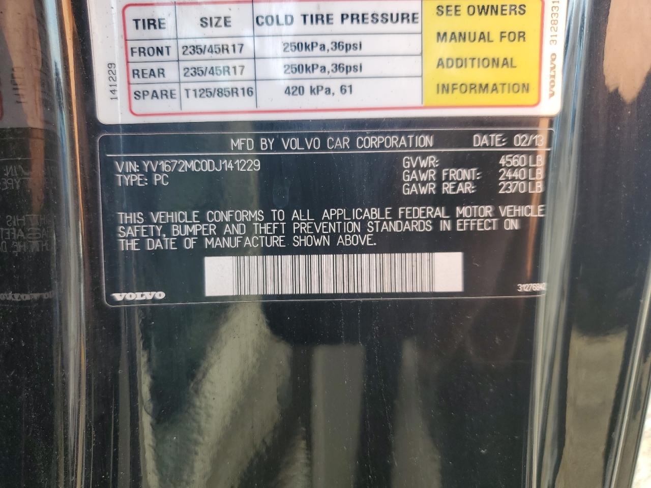 2013 Volvo C70 T5 VIN: YV1672MC0DJ141229 Lot: 62493895
