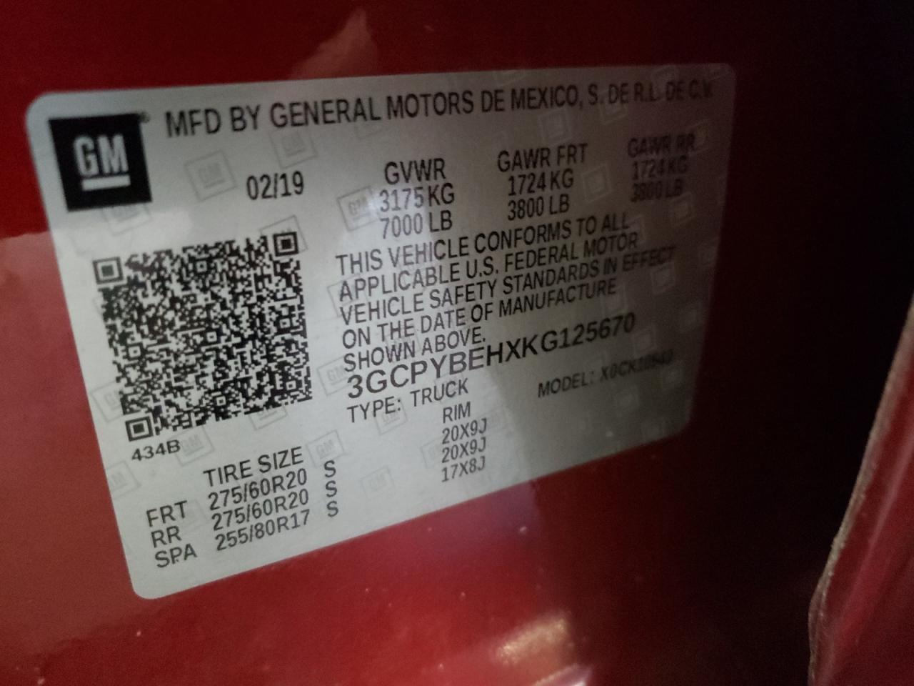 2019 Chevrolet Silverado K1500 Custom VIN: 3GCPYBEHXKG125670 Lot: 60830635