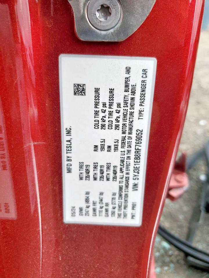 2024 Tesla Model 3 VIN: 5YJ3E1EB8RF769052 Lot: 61475595