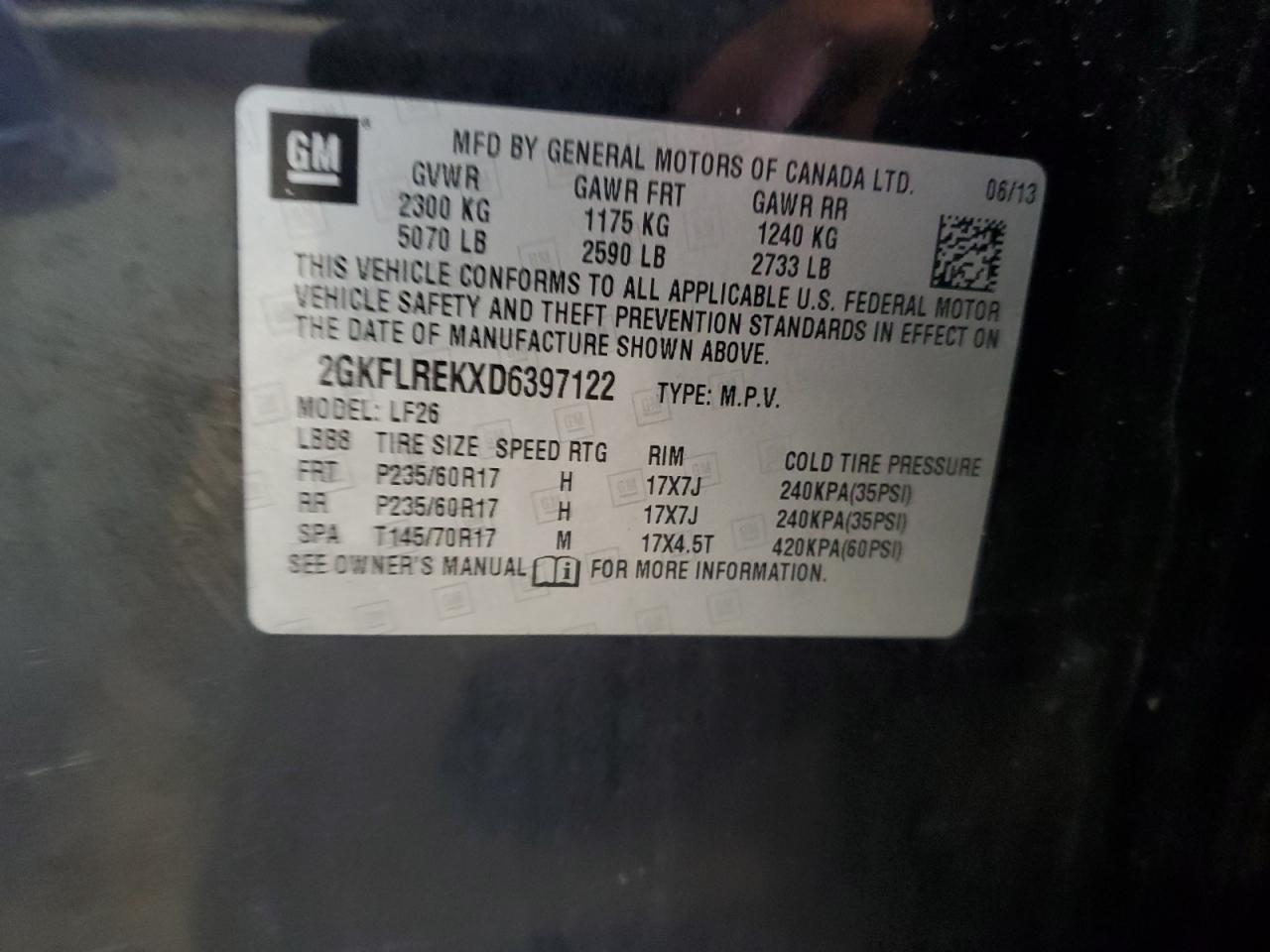 GMC TERRAIN 2013 VIN 2GKFLREKXD6397122 photo 13