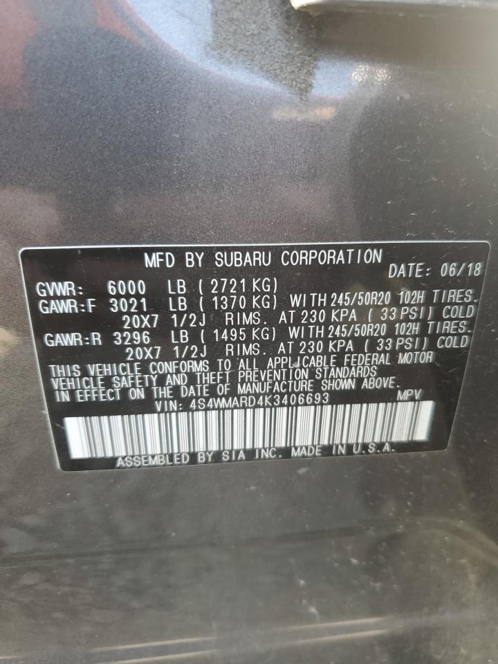2019 Subaru Ascent Touring VIN: 4S4WMARD4K3406693 Lot: 62262555