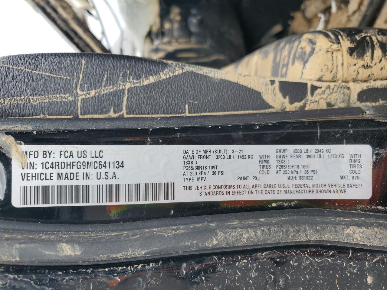 2021 Dodge Durango Ssv VIN: 1C4RDHFG9MC641134 Lot: 61365255