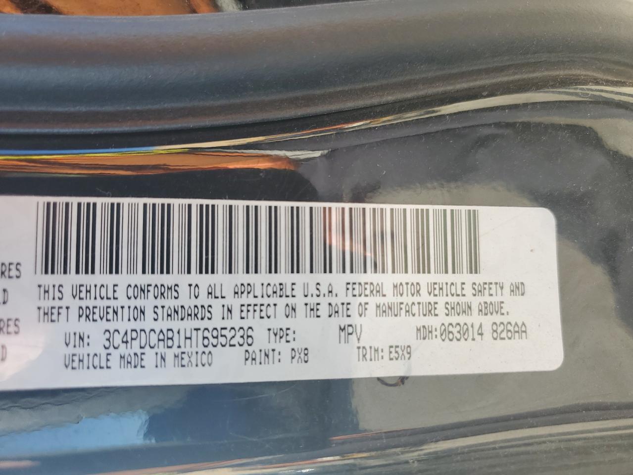 2017 Dodge Journey Se VIN: 3C4PDCAB1HT695236 Lot: 61226755