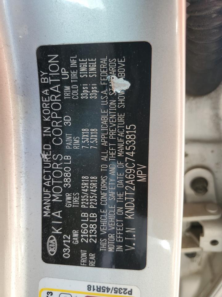 2012 Kia Soul + VIN: KNDJT2A69C7453815 Lot: 62593305