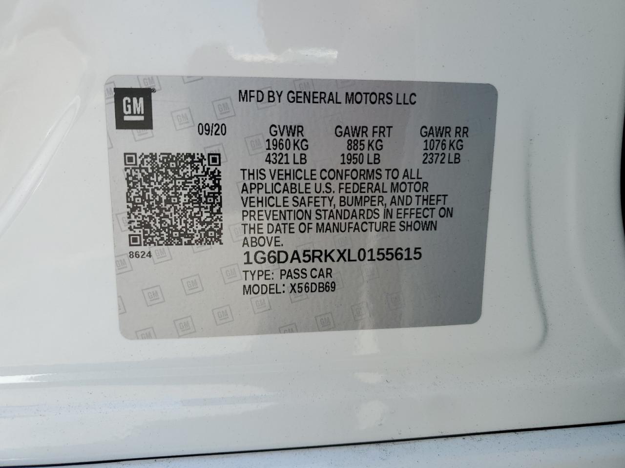 2020 Cadillac Ct4 Luxury VIN: 1G6DA5RKXL0155615 Lot: 60728655