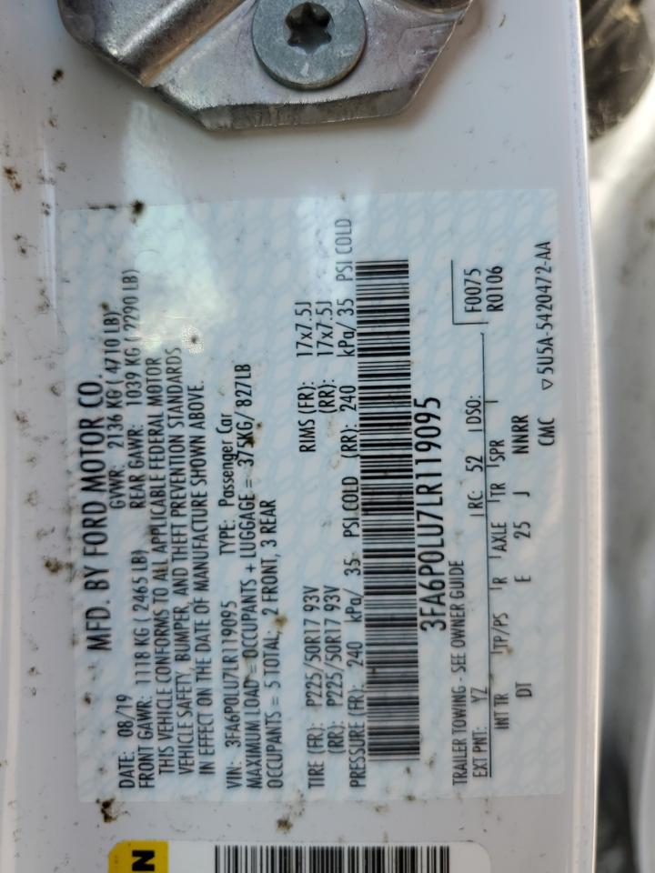 2020 Ford Fusion Se VIN: 3FA6P0LU7LR119095 Lot: 58990355