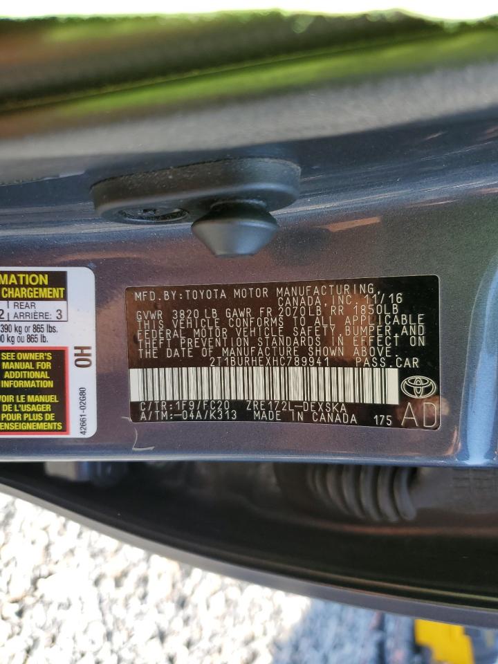 2017 Toyota Corolla L VIN: 2T1BURHEXHC789941 Lot: 61734915