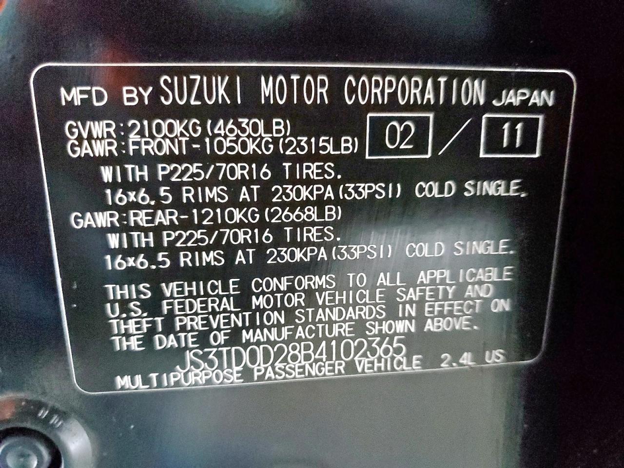 2011 Suzuki Grand Vitara Premium VIN: JS3TD0D28B4102365 Lot: 60560495