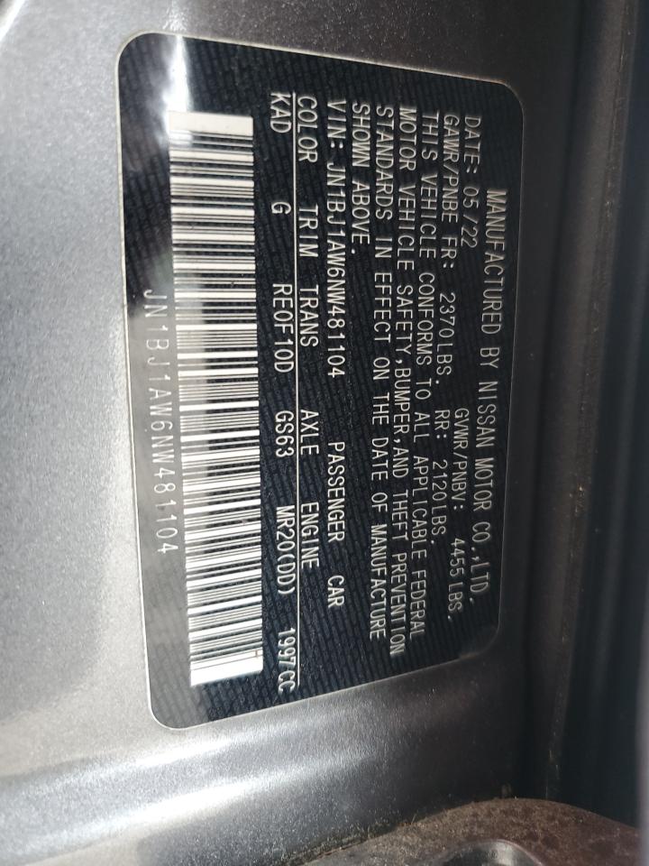 2022 Nissan Rogue Sport S VIN: JN1BJ1AW6NW481104 Lot: 59961835