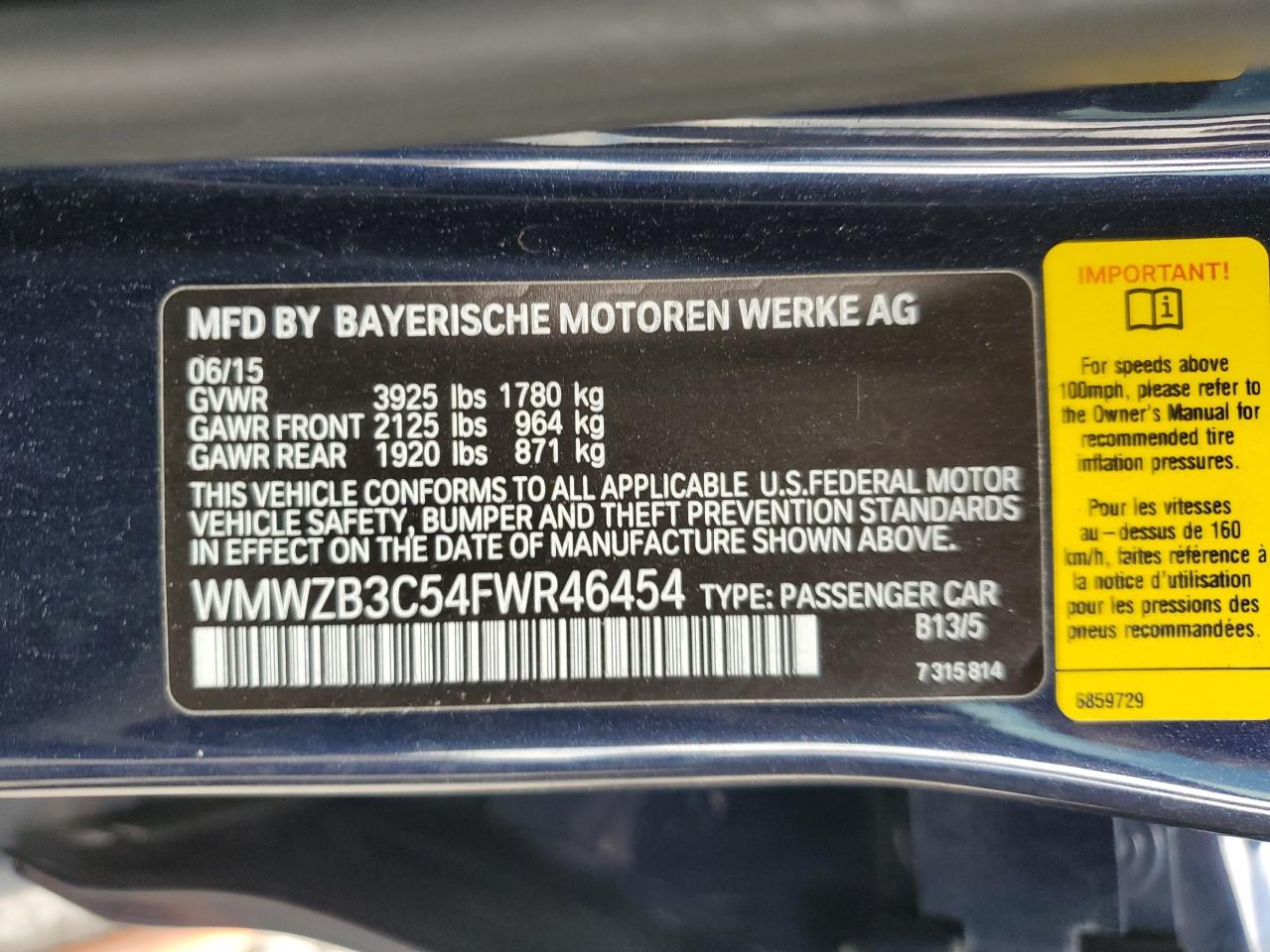 2015 Mini Cooper Countryman VIN: WMWZB3C54FWR46454 Lot: 63014745