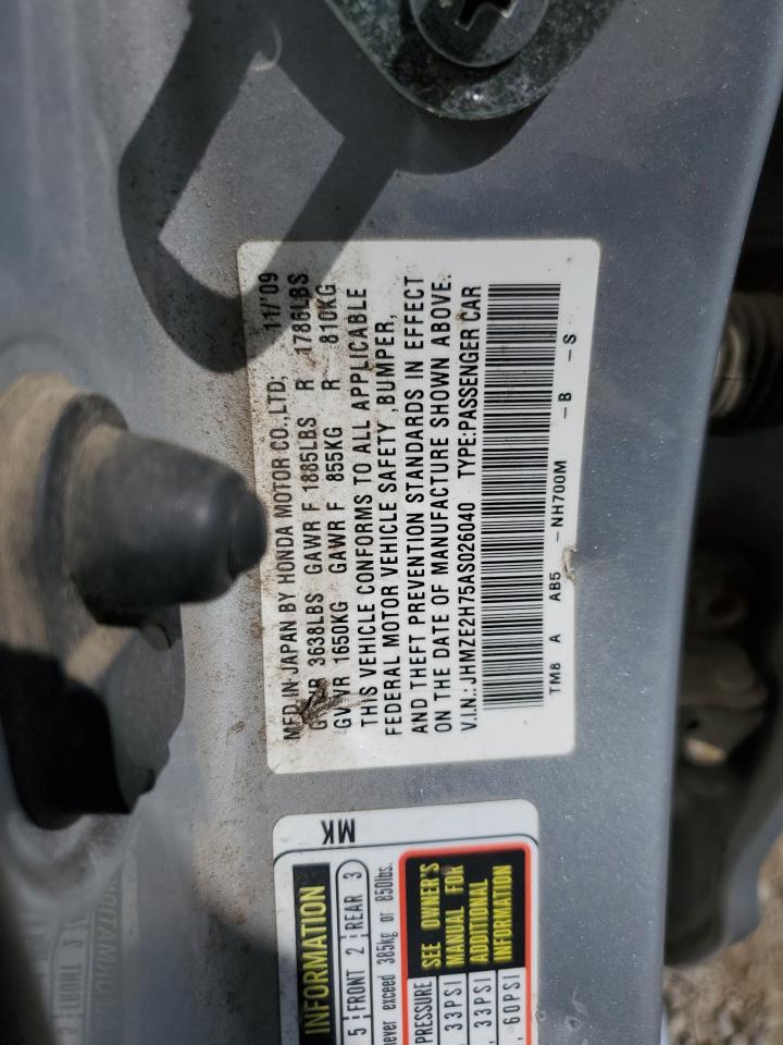 2010 Honda Insight Ex VIN: JHMZE2H75AS026040 Lot: 59714985