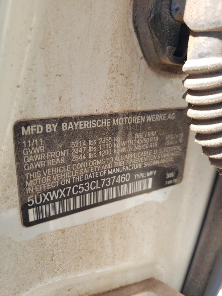 2012 BMW X3 xDrive35I VIN: 5UXWX7C53CL737460 Lot: 61182705