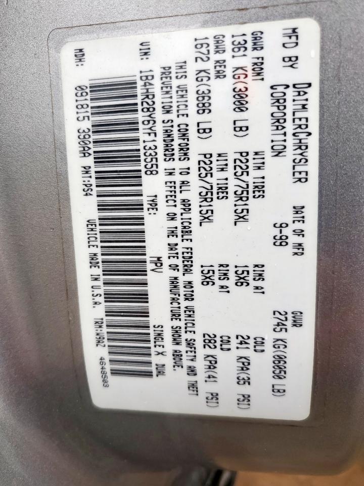 2000 Dodge Durango VIN: 1B4HR28Y6YF133558 Lot: 60477285