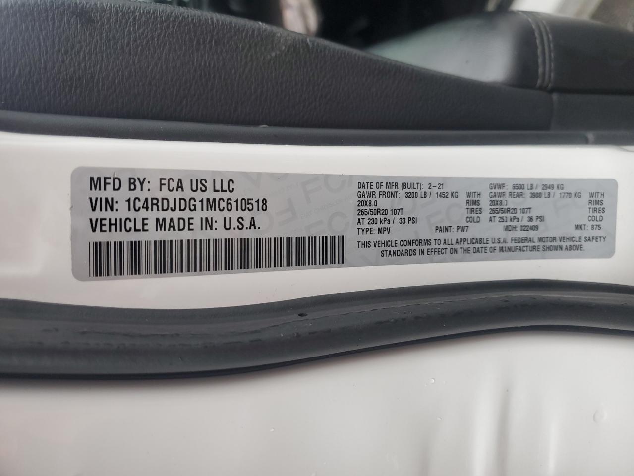 2021 Dodge Durango Gt VIN: 1C4RDJDG1MC610518 Lot: 60197475