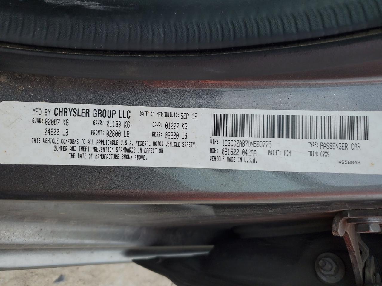 2013 Dodge Avenger Se VIN: 1C3CDZAB7DN563775 Lot: 58591995