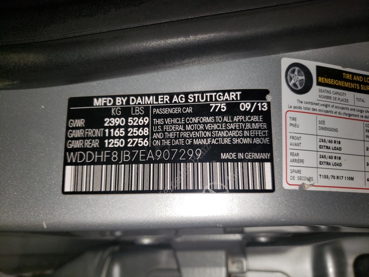2014 Mercedes-Benz E 350 4Matic VIN: WDDHF8JB7EA907299 Lot: 62926035